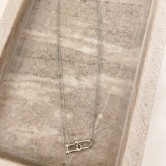 925 Sterling Silver U Link Necklace Link Necklace Modern Choker Necklace - Picture 3 of 7